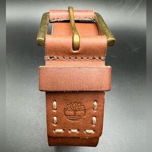 Timberland Leather Belt with Metal Buckle Mens Size 32 Brown Classic Simple